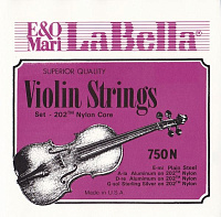 LA BELLA 750N  струны для скрипки, нормальное натяжение, нейлоновый керн, алюминиевая оплетка на 2 и 3 струнах, никелевая на 4 струне