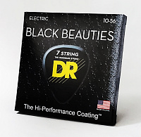 DR BKE7-10 струны для 7-струнной электрогитары, калибр 10-56, серия BLACK BEAUTIES™, обмотка никелированная сталь, покрытие есть