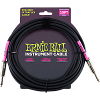 Ernie Ball 6046 кабель инструментальный с прямыми джеками, 6 метров, черный