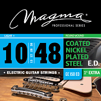 Magma Strings GE150ED  Струны для электрогитары, серия Coated Nickel Plated Steel, калибр: 10-13-17-28-38-48, обмотка круглая, никелированная сталь, с покрытием, натяжение Light+