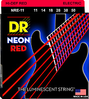 DR NRE-11 струны для электрогитары, калибр 11-50, серия HI-DEF NEON™, обмотка никелированная сталь, покрытие люминесцентное