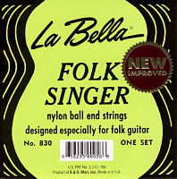 LA BELLA 830 Folksinger струны для классической гитары, черный нейлон, обмотка бронза, шариковые наконечники