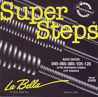 LA BELLA SS45B  струны для 5-струнной бас-гитары (без обмотки в начале) - (045-065-085-105-128) круглая обмотка - никель, серия Super Steps.