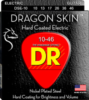 DR DSE-10 струны для электрогитары, калибр 10-46, серия DRAGON SKIN™, обмотка никелированная сталь, покрытие сверху обмотки