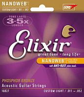 ELIXIR 16027 струны для акустической гитары, Phos Bronze NanoWeb Custom Light (011-015-022-032-042-052), ультра тонкое покрытие NanoWeb, фосфорная бронза