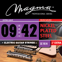 Magma Strings GE110N  Струны для электрогитары, серия Nickel Plated Steel, калибр: 9-11-16-24-32-42, обмотка круглая, никелированная сталь, натяжение Extra Light