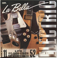 LA BELLA 20PL  металлические струны - натяжение Light, (011-015-020-028-039-052), плоская обмотка - нержавеющая сталь, серия Flat Wound Stainless