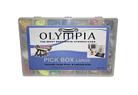 Olympia LPB (Large Pick Box) Набор медиаторов. Ассорти, разная толщина, разные цвета, разная форма, логотип Olympia, 1060 штук в коробке