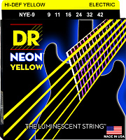 DR NYE-9  струны для электрогитары, калибр 9-42, серия HI-DEF NEON™, обмотка никелированная сталь, покрытие люминесцентное