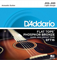 D'ADDARIO EFT16 струны для акустической гитары, фосфор бронза, Reg. Light 12-53 полукруглая оплетка