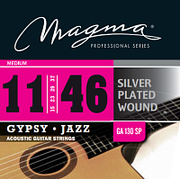 Magma Strings GA130SP  Струны для акустической гитары, серия Silver Plated Wound Gypsy Jazz, калибр: 11-15-23-29-37-46, обмотка посеребрённая медь, натяжение Medium