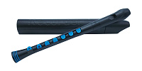 NUVO Recorder+ Black/Blue with hard case блокфлейта сопрано, строй С, барочная система, накладка на клапаны, материал АБС пластик, цвет черный/голубой