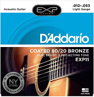 D'ADDARIO EXP11 струны для акустической гитары, бронза 80/20 в оболочке, Light 12-53, 6-гранный корд
