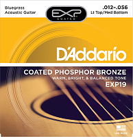 D'ADDARIO EXP19 струны для акустической гитары, фосфорная бронза в оболочке, Bluegrass: Light Top/Meddium Bottom 12-56, 6-гранный корд