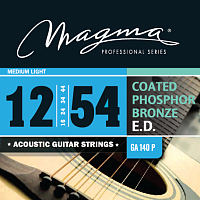 Magma Strings GA140P  Струны для акустической гитары, серия Coated Phosphor Bronze, калибр: 12-16-24-34-44-54, обмотка круглая, фосфористая бронза с покрытием, натяжение Medium Light