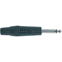 Proel S2CBK Разъем моноджек 1/4, резиновый держатель под кабель 7.5 мм с нейлоновой вставкой, никелированные контакты. Корпус алюминий, цвет черный, черное кольцо-маркер