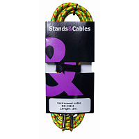 STANDS & CABLES GC-108-3 Инструментальный кабель в тканевой оплетке, 3 м. Разъемы: Jack 6,3 мм моно Jack 6,3 мм моно