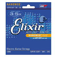 ELIXIR 12002 струны для электрогитары Anti Rust NanoWeb Super Light, 009-011-016-024-032-042