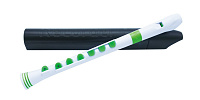 NUVO Recorder+ White/Green with hard case блокфлейта сопрано, строй С, немецкая система, накладка на клапаны, материал АБС пластик, цвет белый/зелёный