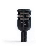 Audix D6 Инструментальный микрофон для бас-барабана, динамический кардиоидный, 30Гц-15кГц, 2,4mV/Pa, SPL144dB