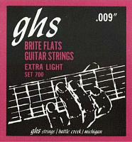 GHS 700 Струны для электрогитары; сплав 52; полукруглая обмотка; (09-12-15-22-32-42); Brite Flats 