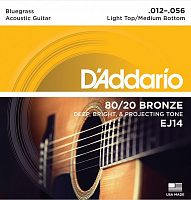 D'ADDARIO EJ14 струны для акустической гитары, бронза, 80/20, Bluegrass: Light Top/Meddium Bottom, 12-56