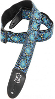 LEVY'S M8HT-04  Ремень для гитары, ширина 5 см, жаккардовый узор в народном стиле 60-х (в синих тонах), кожаные наконечники, серия Woven Degisn