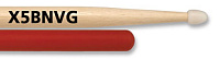 VIC FIRTH X5BNVG  барабанные палочки с антискользящим покрытием, тип Extreme 5B с нейлоновым наконечником, материал - гикоридлина 16 1/2", диаметр 0,595", серия American Classic