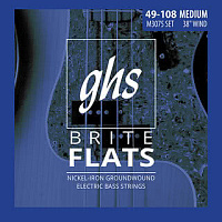 GHS M3075 Струны для бас-гитары, 49-62-84-108, нержавеющая сталь, плоская обмотка, Brite Flats