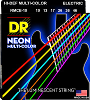 DR NMCE-10  струны для электрогитары, калибр 10-46, серия HI-DEF NEON™, обмотка никелированная сталь, покрытие люминесцентное