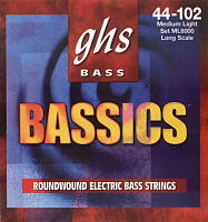 GHS ML6000 Струны для бас гитары, 44-63-80-102, круглая обмотка, никелированные, Bassics