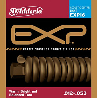 D'ADDARIO EXP16 струны для акустической гитары, фосфорная бронза в оболочке, Light,12-53, 6-гранный корд