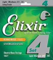 Elixir 14677 NanoWeb  струны для бас-гитары, Medium 45-105, сталь