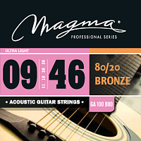 Magma Strings GA100B80  Струны для акустической гитары, серия Bronze 80/20, калибр: 9-11-16-26-36-46, обмотка круглая, бронзовый сплав 80/20, натяжение Extra Light