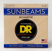 DR RCA-10 струны для акустической гитары, калибр 10-48, серия SUNBEAM™, обмотка фосфористая бронза, покрытия нет