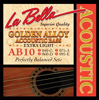LA BELLA AB10  струны для бас гитары - Light (040-060-075-095), медь, обмотка бронза 80/20