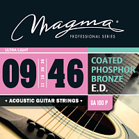 Magma Strings GA100P  Струны для акустической гитары, серия Coated Phosphor Bronze, калибр: 9-11-16-26-36-46, обмотка круглая, фосфористая бронза с покрытием, натяжение Extra Light