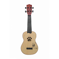 TERRIS PLUS CAT укулеле сопрано, рисунок "Кот", резонаторное отверстие в форме кошачьей лапки, цвет натуральный, пластик