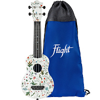 FLIGHT ULTRA S-40 Flower  укулеле сопрано, серия Ultra, поликарбонат армированный, цвет белый, рисунок "Цветы", рюкзак в комплекте
