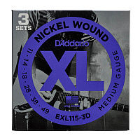 D'Addario EXL115/3D  струны для электрогитары, Blues/Jazz Rock, никель, 11-49, 3 комплекта