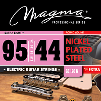 Magma Strings GE120N  Струны для электрогитары, серия Nickel Plated Steel, калибр: 9.5-11.5-16-24-34-44, обмотка круглая, никелированная сталь, натяжение Extra Light+