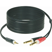 Klotz AY5-0300  коммутационный кабель, мини Jack 3,5 мм стерео 2 х Jack 6,3 мм моно, 3 м, черный, разъемы KLOTZ
