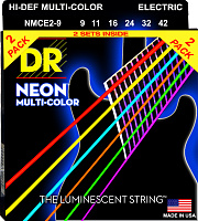 DR NMCE-2/9  струны для электрогитары, 2 комплекта, калибр 9-42, серия HI-DEF NEON™, обмотка никелированная сталь, покрытие люминесцентное