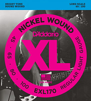 D'ADDARIO EXL170 струны для 4-струнной бас-гитары, никель, Soft, 45-100, Long