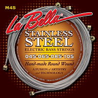 LA BELLA M45 - струны для бас-гитары (045-065-085-105), круглая обмотка, нержавеющая сталь, серия Hard Rockin' Steel