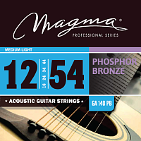 Magma Strings GA140PB  Струны для акустической гитары, серия Phosphor Bronze, калибр: 12-16-24-34-44-54, обмотка круглая, фосфористая бронза, натяжение Medium Light