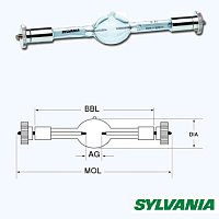 Sylvania BA1200DE S6.0(MSR1200SA/DE)  лампа газоразрядная, 1200W, цветовая температура 6000К, цоколь SFc10-4, ресурс 750ч.