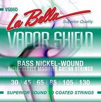 LA BELLA VSB6D  струны для 6-струнной бас-гитары (030-045-065-085-105-130), сталь с круглой никелированной обмоткой, серия Vapor Shield™
