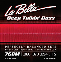 LA BELLA 760N  струны для бас-гитары (060-073-095-110), обмотка черный нейлон, серия Deep Talking Bass