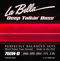 LA BELLA 760N-B  струны для 5-струнной бас-гитары (060-070-094-115-135), обмотка черный нейлон, серия Deep Talking Bass